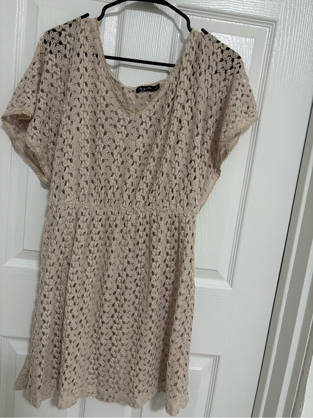 Ruby Rox Crochet Lace V-Neck Midi Dress - Cream